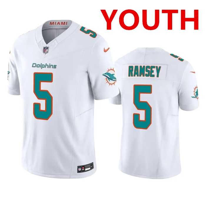 Youth Miami Dolphins #5 Jalen Ramsey White 2023 F.U.S.E Vapor Limited Stitched Jersey->san francisco 49ers->NFL Jersey